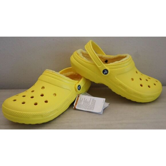 Crocs 203591-7A9 Unisex Sz Men's 11 Women's 13 Lemon Yellow Classic Lined Clogs - Picture 1 of 11